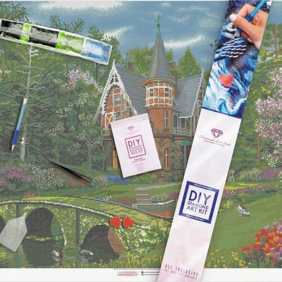 DIY Diamond Art Kit with Scenic House Design Cobbled Bridge Cottage - Picture 1 of 3